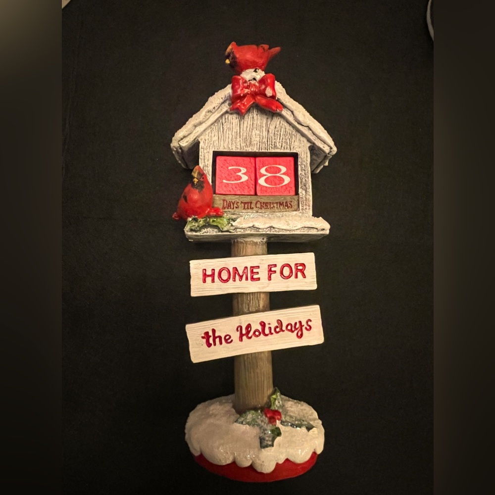 Red Cardinal Christmas Tree House “Days Til Christmas Stand Stone Resin